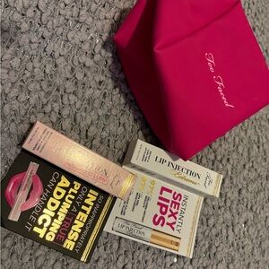 Too Faced Lip Injection Extreme, Maximum Plump And Pink Makeup Bag